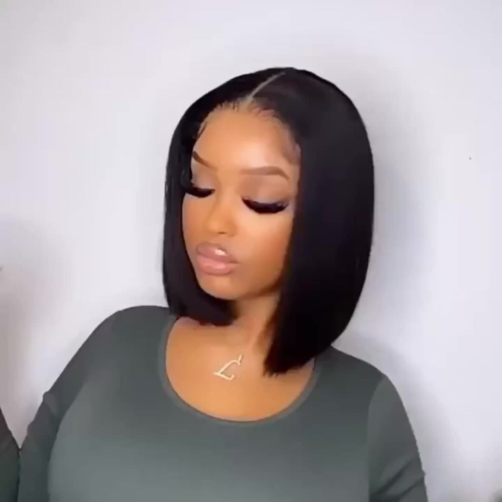 Lace Front Bob Wig Human Hair T Part 13x4 Pre-Plucked 180% Density Straight Side Part Natural, for Home, Travel and Salon Hai