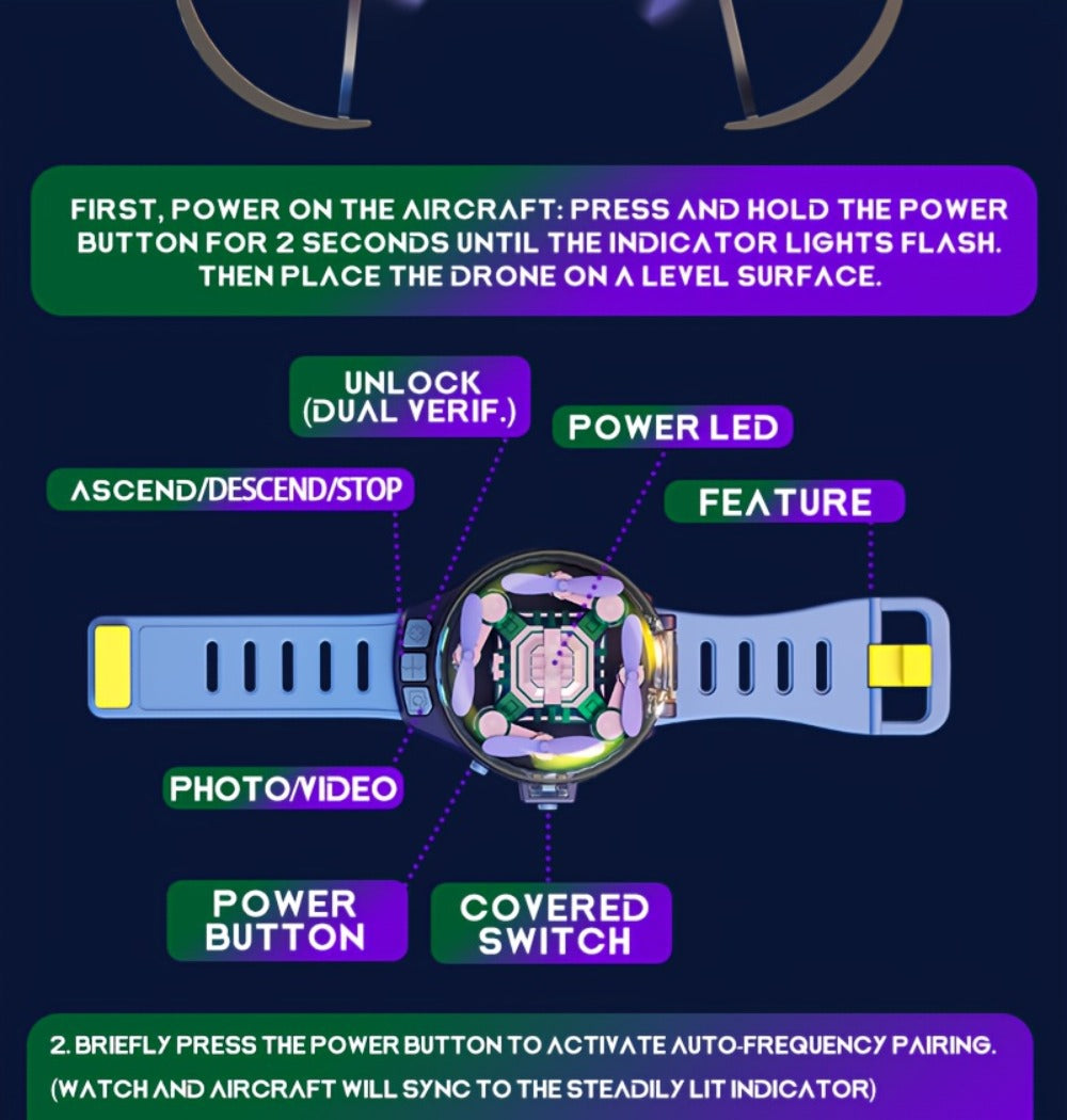 Watch-Controlled Mini RC Drone with Two Rechargeable Batteries in Blue, Green or Black for Indoor Flight — image 30