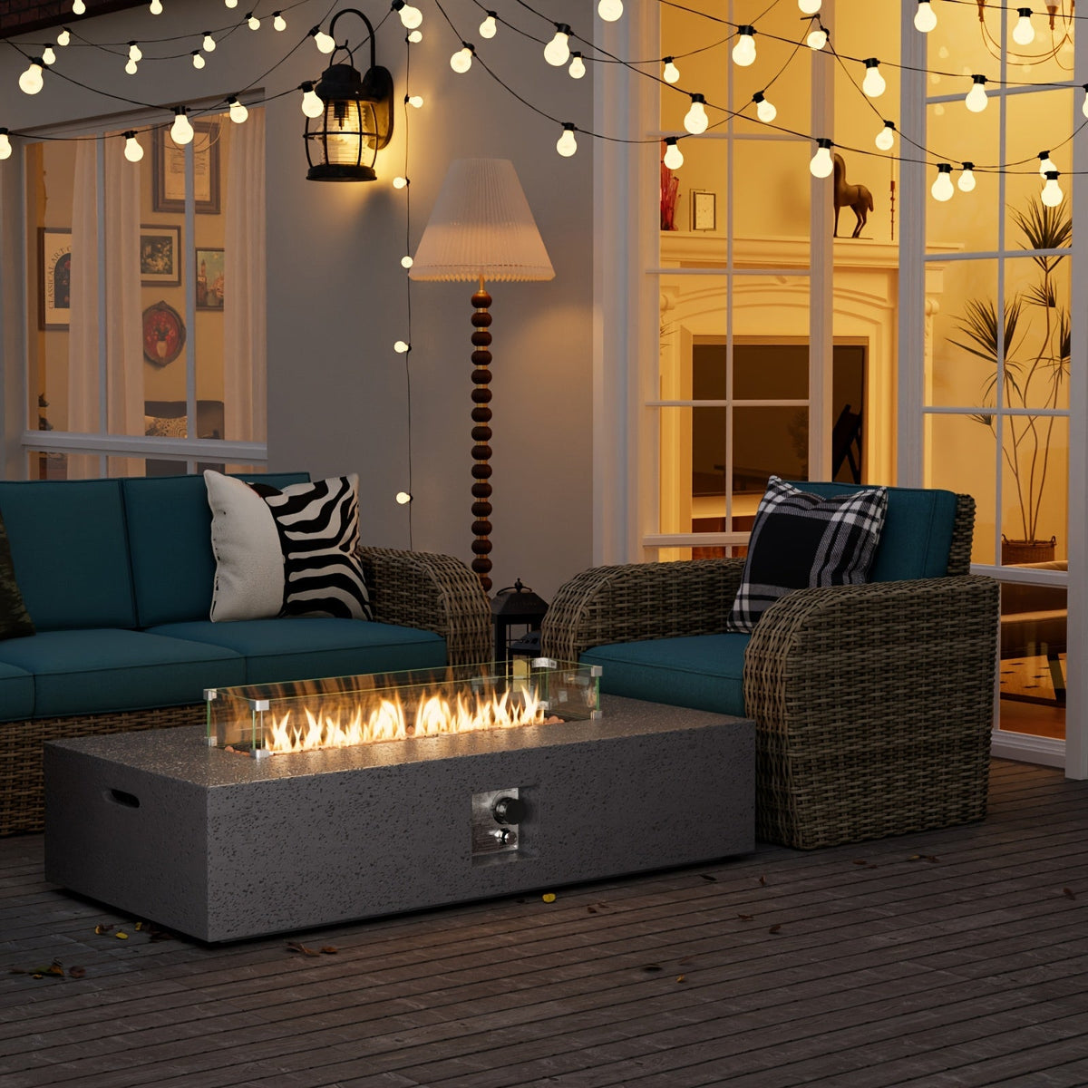 Gas Fire Pit Table Outdoor Propane Fire Pit 16" Round Patio Firepit Table 50000 BTU Electronic Ignition for Backyard Garden P