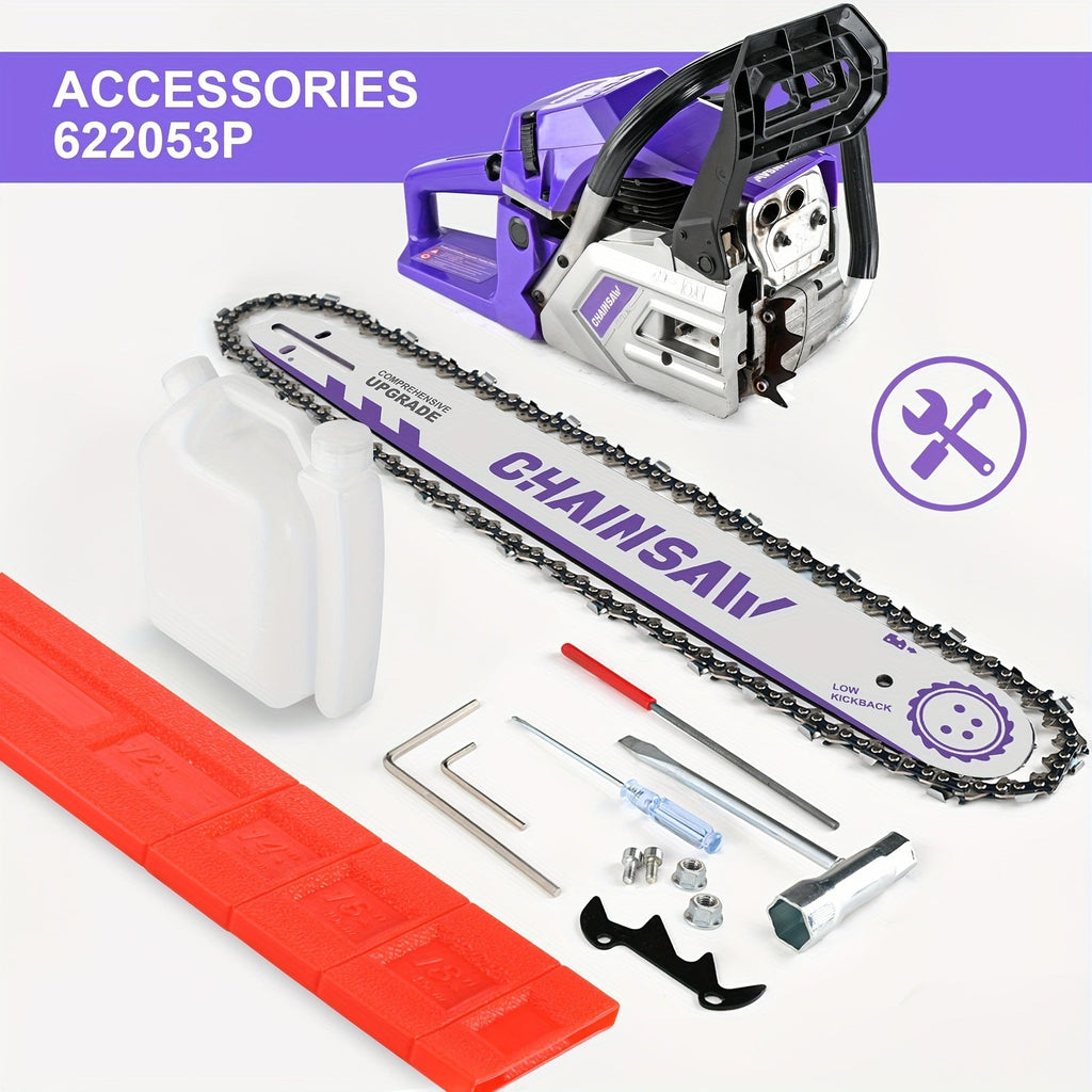 Chainsaw, Gas Powered Forestry Wood Cutting Farm Yard for Garden, Patio and Yard Use, with the Listed Configuration — image 1