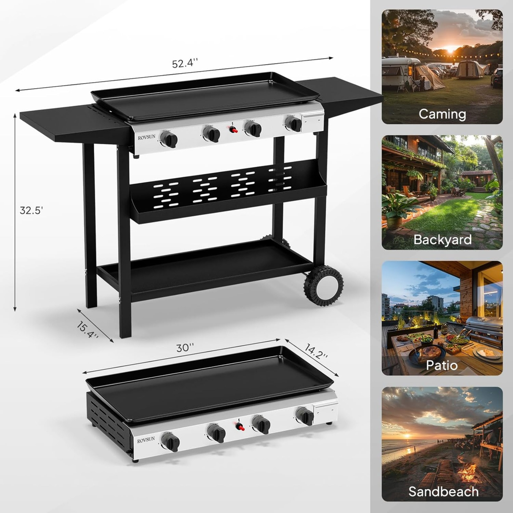 Flat Top Griddle Propane Tabletop 2 or 4 Burner, 20000 BTU Portable Gas Grill with Nonstick Enamel Tray — image 25