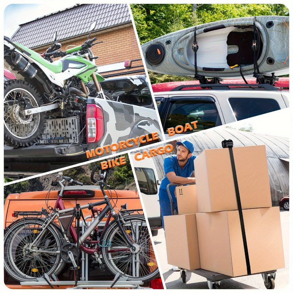 Ratchet Tie-Down Straps with Auto-Retract & Speed Control – Heavy-Duty Cargo Securing Kit with Hooks & Storage Bag | Motorcyc