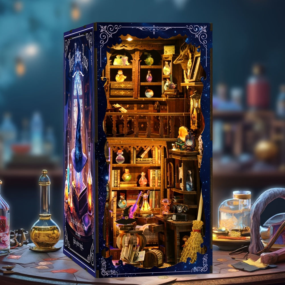 Magic House Book Nook Kit with 388-Piece Library and Potion-Room Scene, Touch Light and Clear Front Panel — image 1