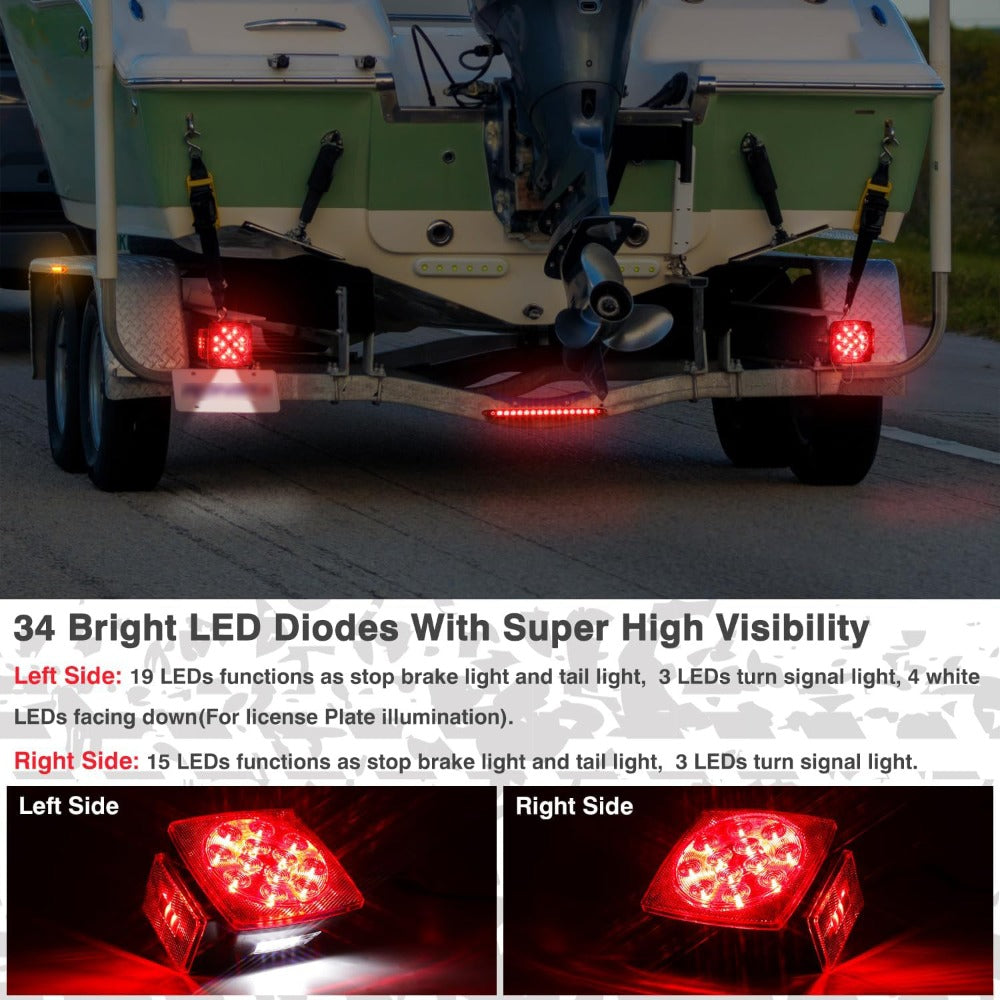 LED Trailer Light Kit with Wire Harness – Tail Lights, Amber Marker Lights & Brake ID Bar, 12V, Fits Boat Trailer Camper Truc