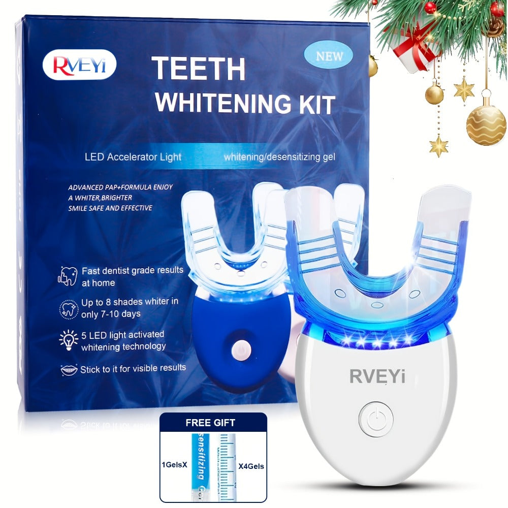 White or Blue Five-LED Teeth Whitening Kit with Five Gel Syringes and 10.8 cm Mouthpiece Device — image 3
