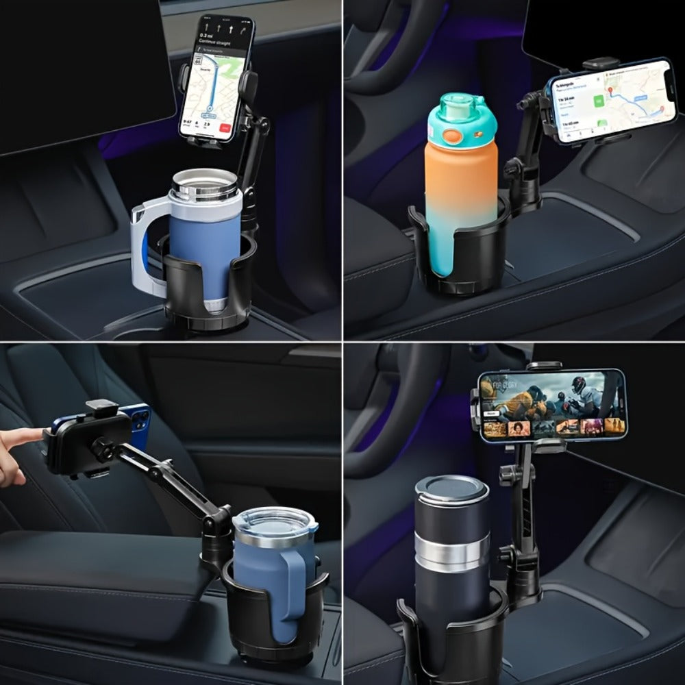 Cup-Holder Car Phone Mount with Bottle Recess, Double-Jointed Long Arm and Rotating Clamp Pictured — image 2