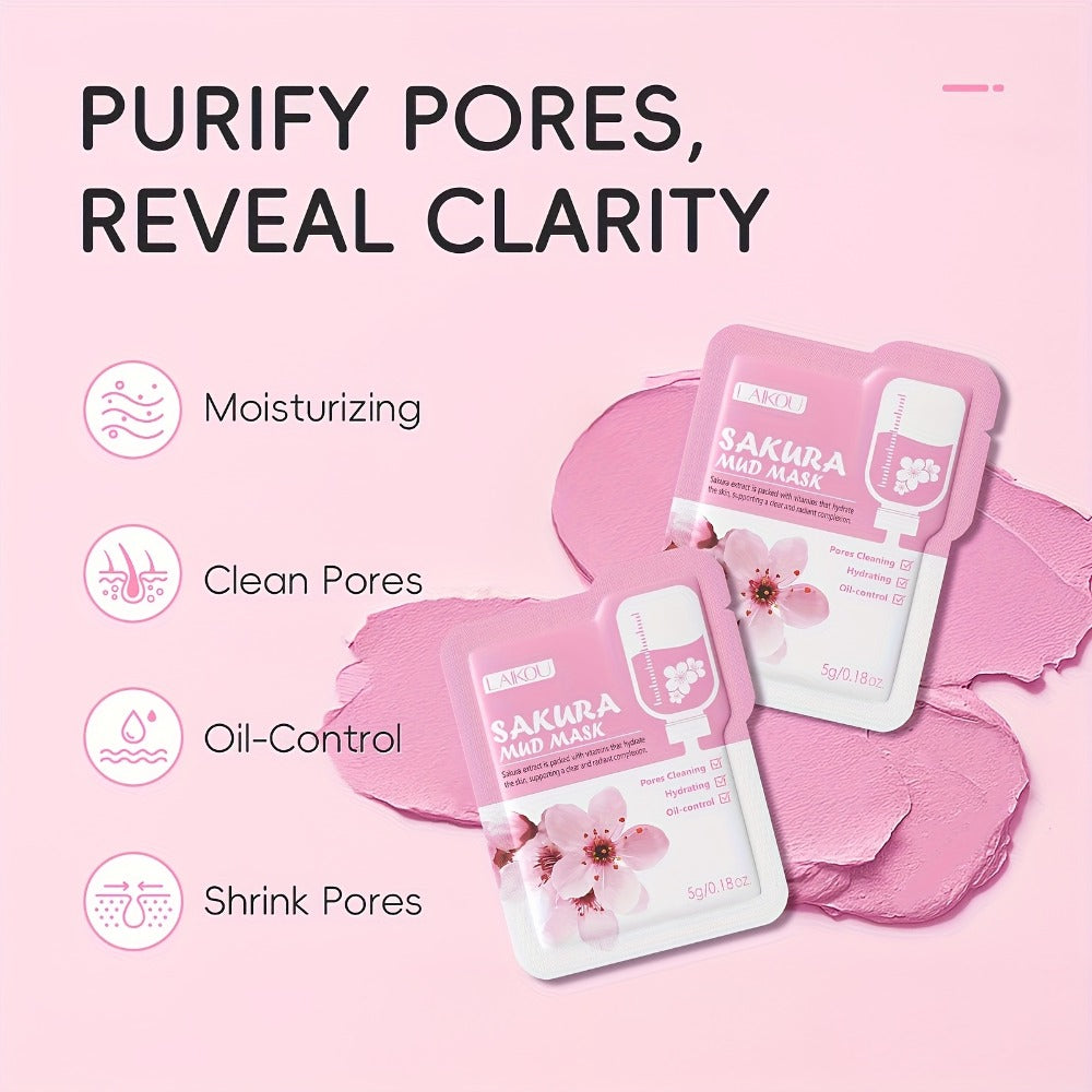 Skincare Set with LAIKOU Label, 50 Sakura Sachets Across Mud Mask Sleep Mask Scrub Lip Mask and Toner — image 4