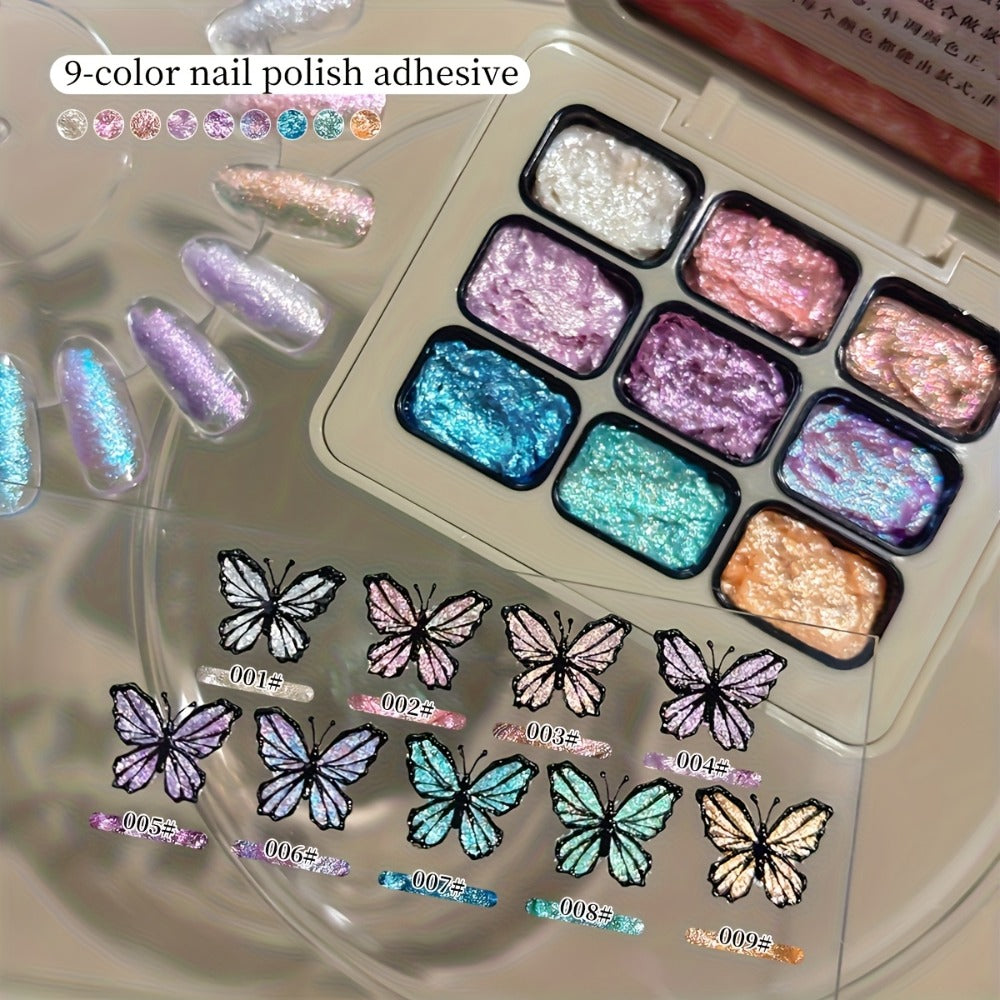 Shimmer Nail Art Gel Nine-Color Grid Palette with Metallic Neutral or Milky Way Color Selection — image 3