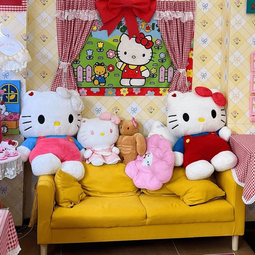 Plush Toy Hello Kitty 16-Inch Character Doll in Red-Blue or Pink-Blue Outfits for Display for Character Display, Room Decor a