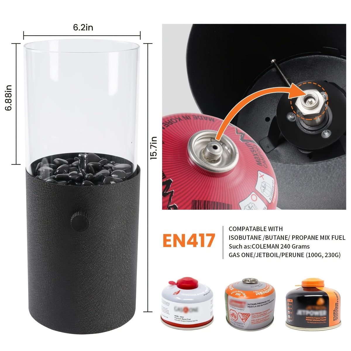 Fire Bowl Tabletop Fire Pit Indoor Outdoor Butane Fuel Mini Portable Fireplace with Glass Wind Guard for Garden, Patio and Ya