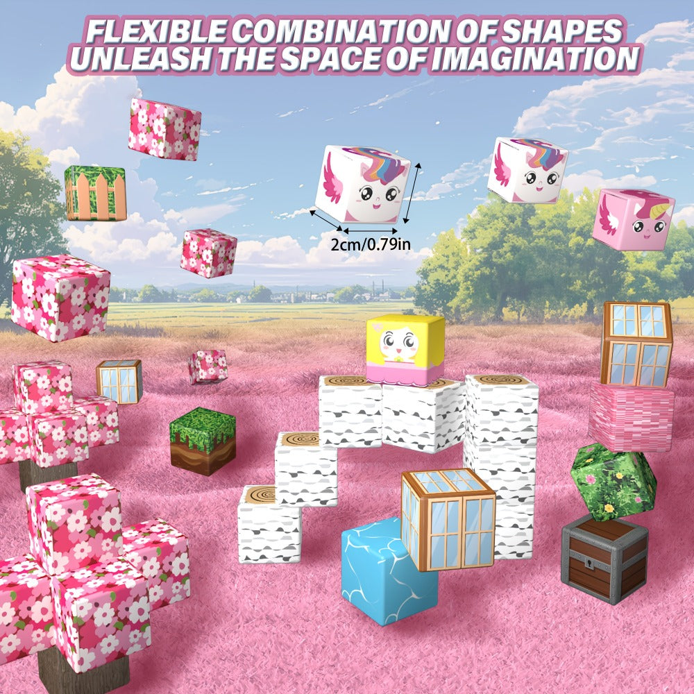 Magnetic Cube Building Set in 48-Piece or 110-Piece Pink, Blue, Green and Brown Fantasy Options — image 2