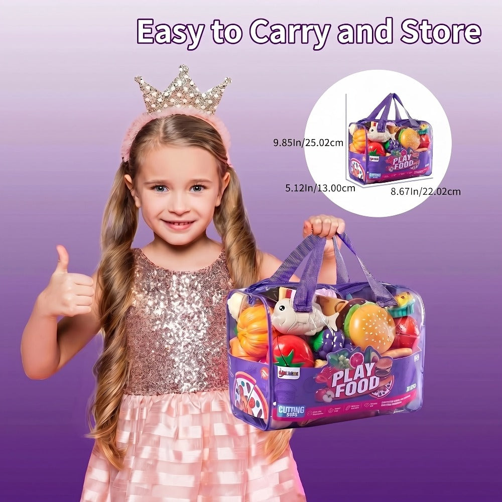 78 Pcs Kids Kitchen Toy Set with Storage Bag - Pretend Play Dinnerware, Fake Fruits & Vegetables — image 3