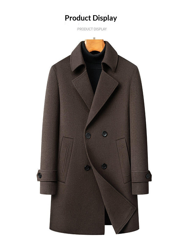 Arrival Long Double-Faced Wool Coat With Detachable Goose Down Lining And Double-Breasted Design