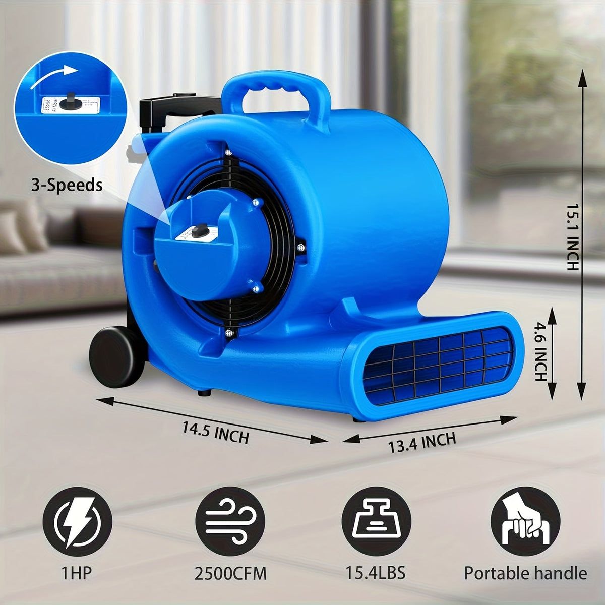 Air Mover Floor Dryer 5000CFM 1HP, Carpet Dryer & Portable Blower Fan, 3-Speed Quiet Floor Drying for Home & Commercial Use —