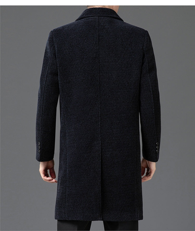 Temperament Lapel With Velvet Men's Woolen Coat