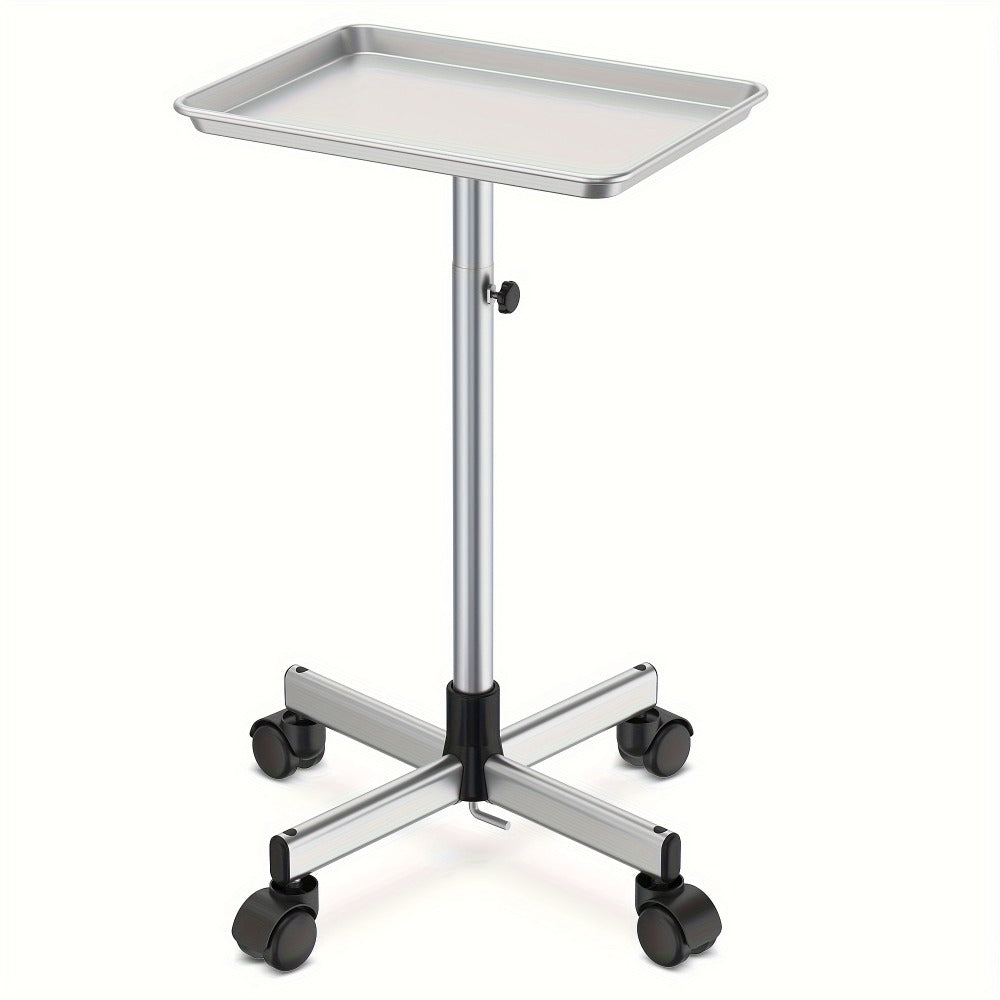 6-Color Premium Aluminum Salon Rolling Tray on Wheels – Adjustable Height Hairdresser Cart, Tattoo Tray, Spa Service Trolley 