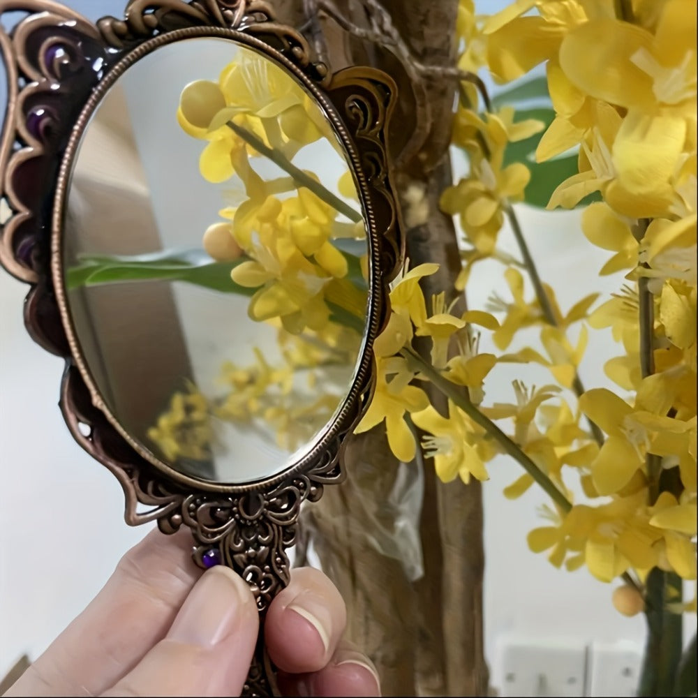 Vintage Peacock Hair Comb and Mirror Set 2 Pcs – Fine-Tooth Stainless Steel Decorative Butterfly Flower Portable Handheld Mir