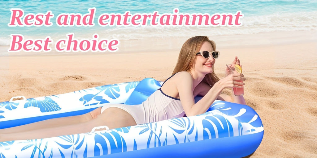 Blue-and-White Inflatable Pool Mattress with Removable Headrest, Cup Holder and 83.5 x 52.4-Inch Base — image 12