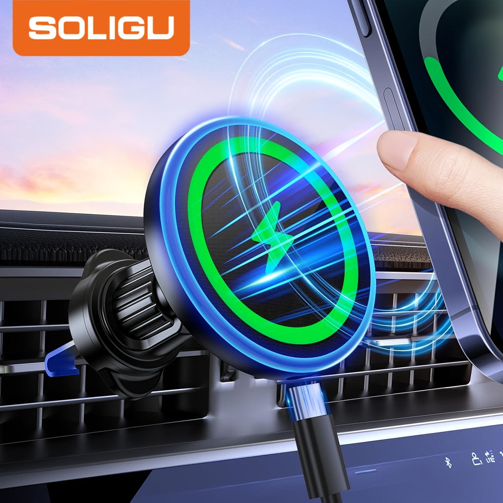 Magnetic Wireless Car Charger Phone Mount 15W Fast Charging – 360° Rotation Air Vent Car Phone Holder Compatible with iPhone 