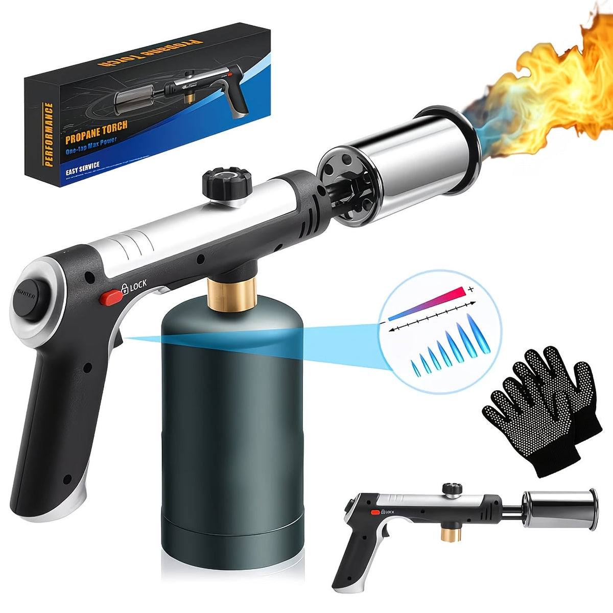 Propane Torch Gun with Safety Lock & One-Touch Max Fire, Adjustable Flame Butane Burner for Searing Steak — image 4