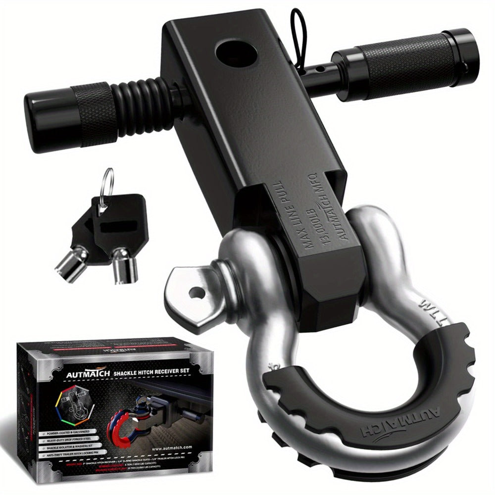 Shackle Hitch Receiver Kit 2 Inch – 45, 000 lbs Break Strength, Drop-Forged Steel, Lock Pin & D-Ring, Fits Truck RV ATV Boat,