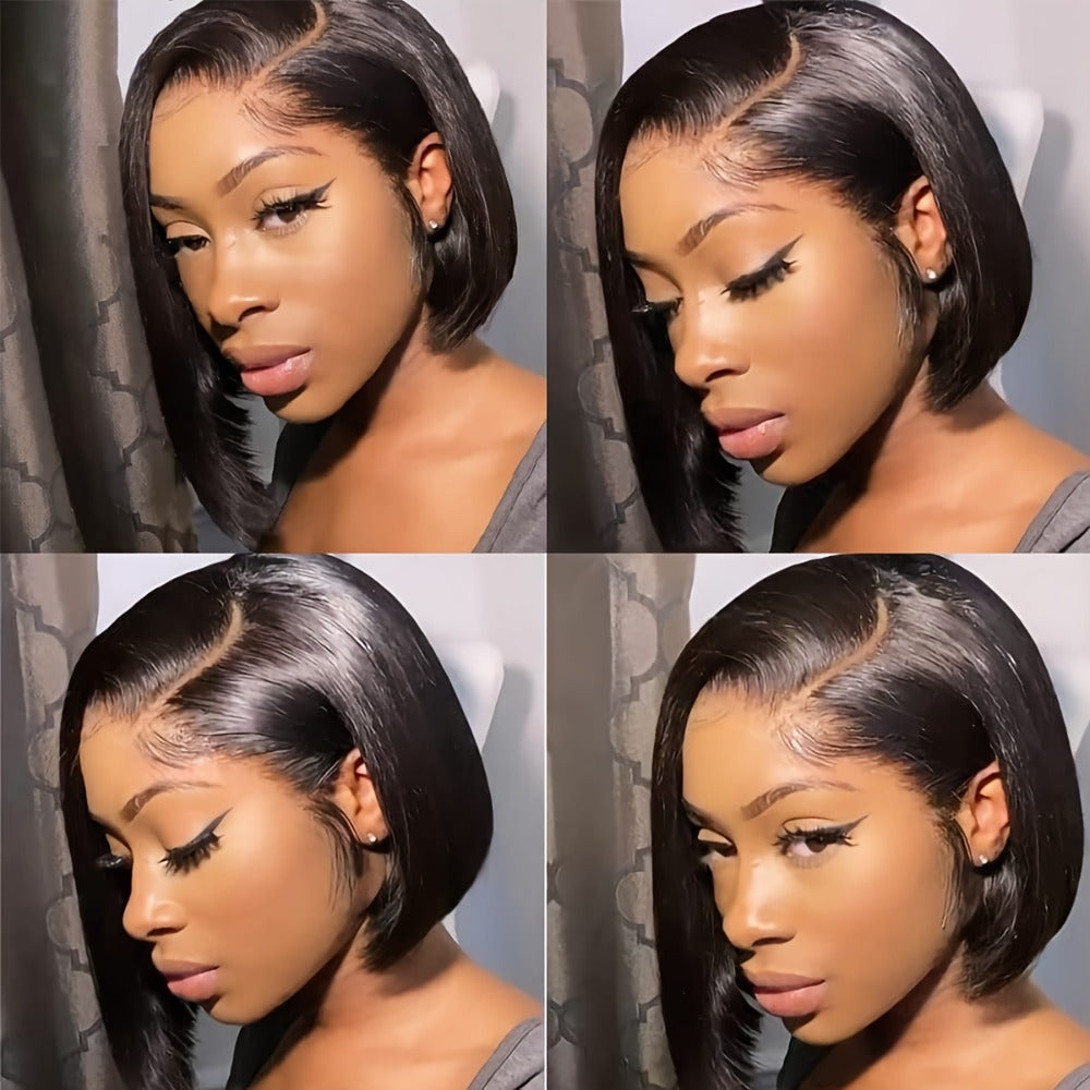 Lace Front Bob Wig Human Hair T Part 13x4 Pre-Plucked 180% Density Straight Side Part Natural, for Home, Travel and Salon Hai