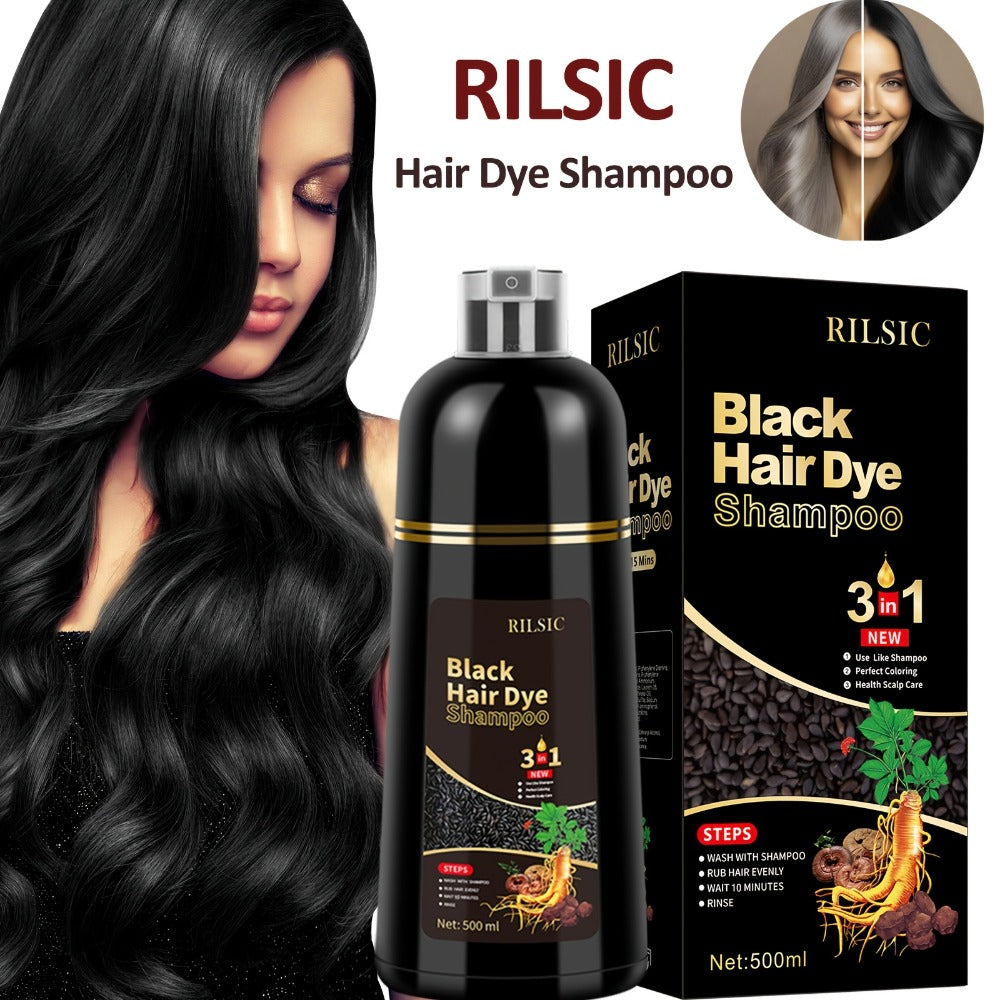 RILSIC 3-in-1 Gray Hair Color Shampoo with Plant Squalene – 100% Gray Coverage Wash & Condition Instant Results, No Mix No Am