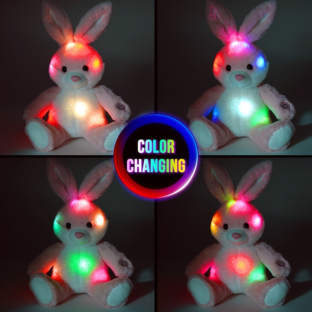 Plush Toy Light-Up Bunny in 8-Inch or 12-Inch Sizes with Pink Ears and Colorful LED Glow for Character Display, Room Decor an