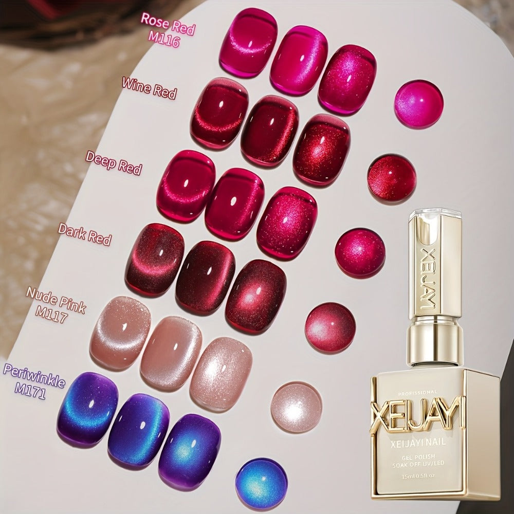 Gel Nail Polish 6-Color Berry Magnetic Cat-Eye Set in Frame Bottles with Plum-to-Magenta Shades — image 8