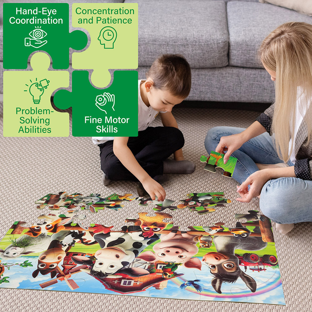 Large Floor Puzzle for Kids Ages 3+, Chunky Jigsaw Mermaid & Farm Animals, Preschool Educational Toy for Boys & Girls 3 4 5 6