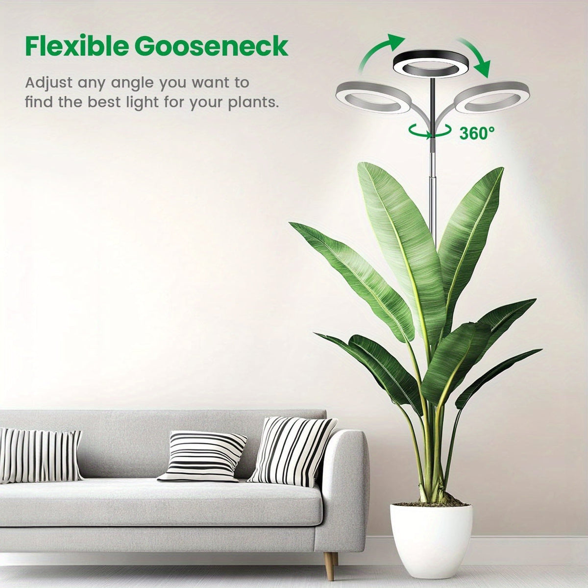 Telescopic Ring LED Plant Lamp with Flexible Gooseneck, 10-65in Pole and Black or White Options — image 5
