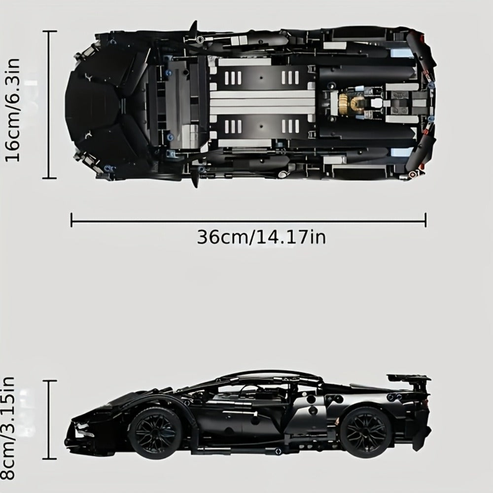 Black Supercar Building Blocks Set 1288 Pcs Limited Edition – Openable Hood Trunk Functional LED Headlights Realistic Engine 