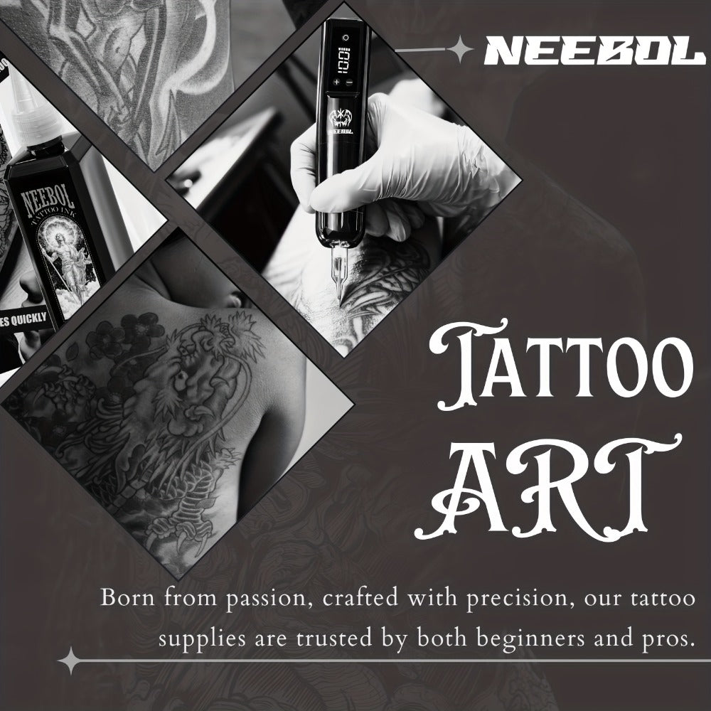 Cordless Tattoo Pen Machine Neebol Wireless Rotary Tattoo Gun with LCD Screen Display for Temporary Body Art, Festivals and C