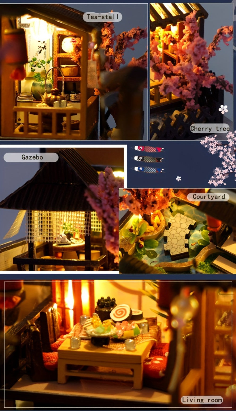 DIY Miniature Dollhouse Kit Sakura Garden Japanese Style, Wooden Tiny House with Tatami Flooring & Furniture — image 13
