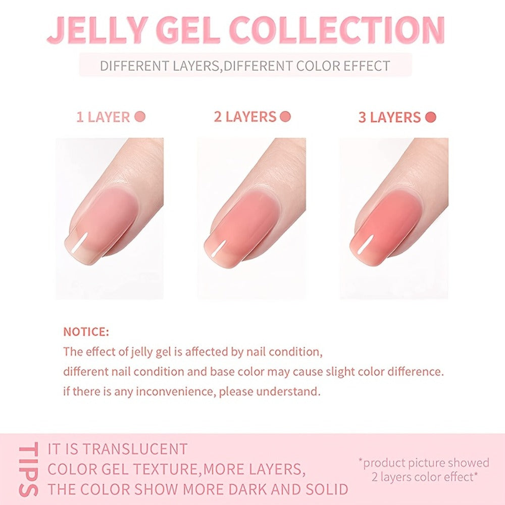 Gel Nail Polish Pink Glitter Jelly Arch-Shaping Color Gel with Sheer Translucent Finish and UV/LED Cure for Nail Art — image 