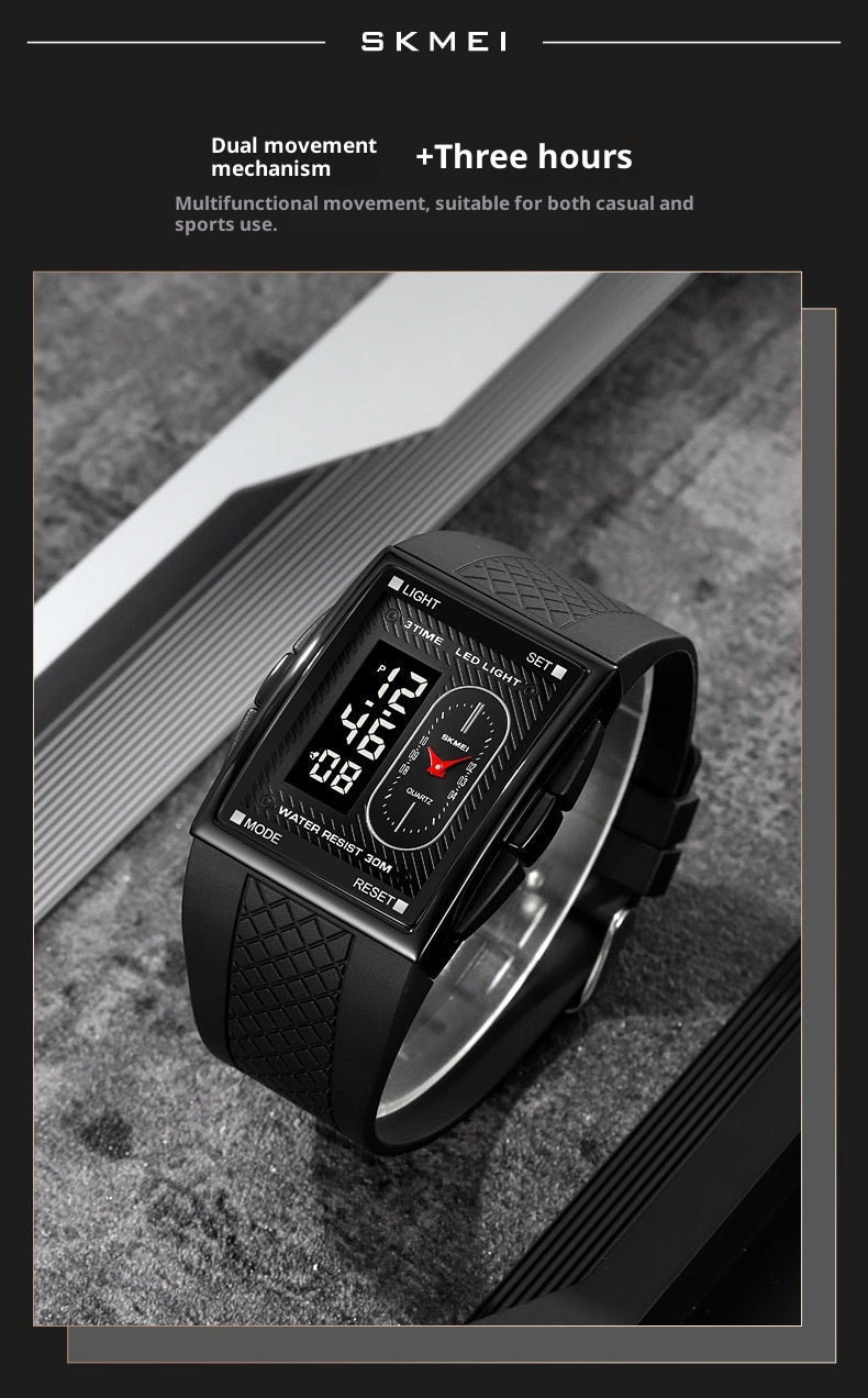 Simple Student Youth Fashion Trend Double Display Multi-functional Sports Waterproof Electronic Watch