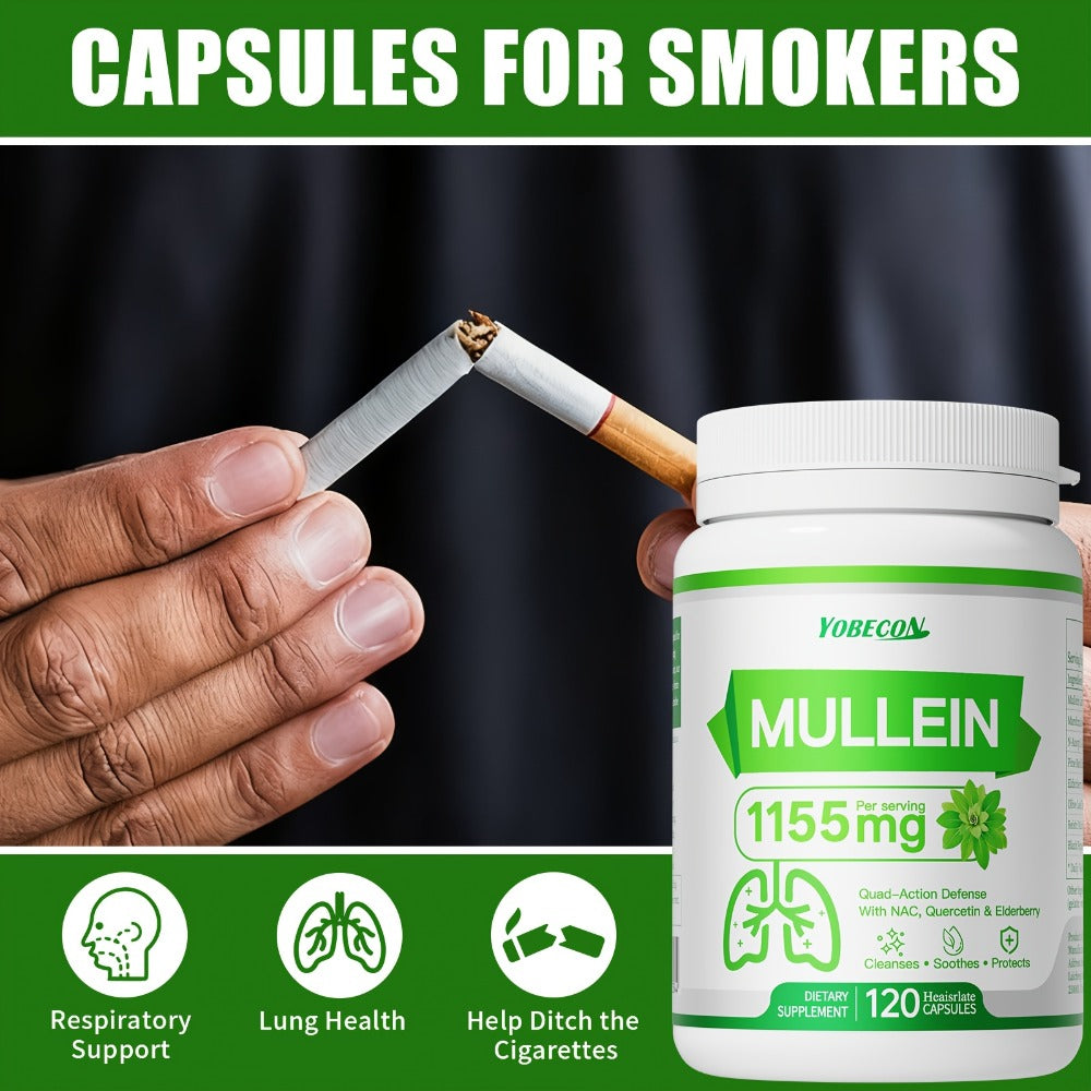 Mullein Lung Cleanse Capsules with NAC 45000mg – Mucus Removal, Dry Cough Relief & Respiratory Support Supplement for Women &