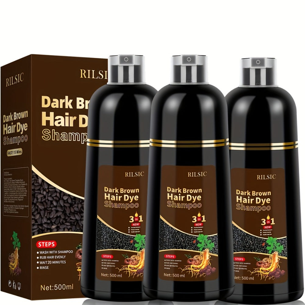 Hair Dye Shampoo, RILSIC Three-Pack of 500ml Bottles in Black, Brown, Dark Brown or Chestnut Brown — image 5