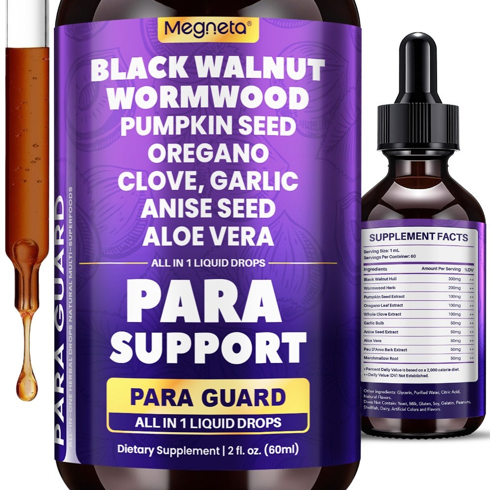 Herbal Supplements with Megneta Label, Black Walnut Clove Garlic Turmeric Pumpkin Seed Oregano Drops — image 1