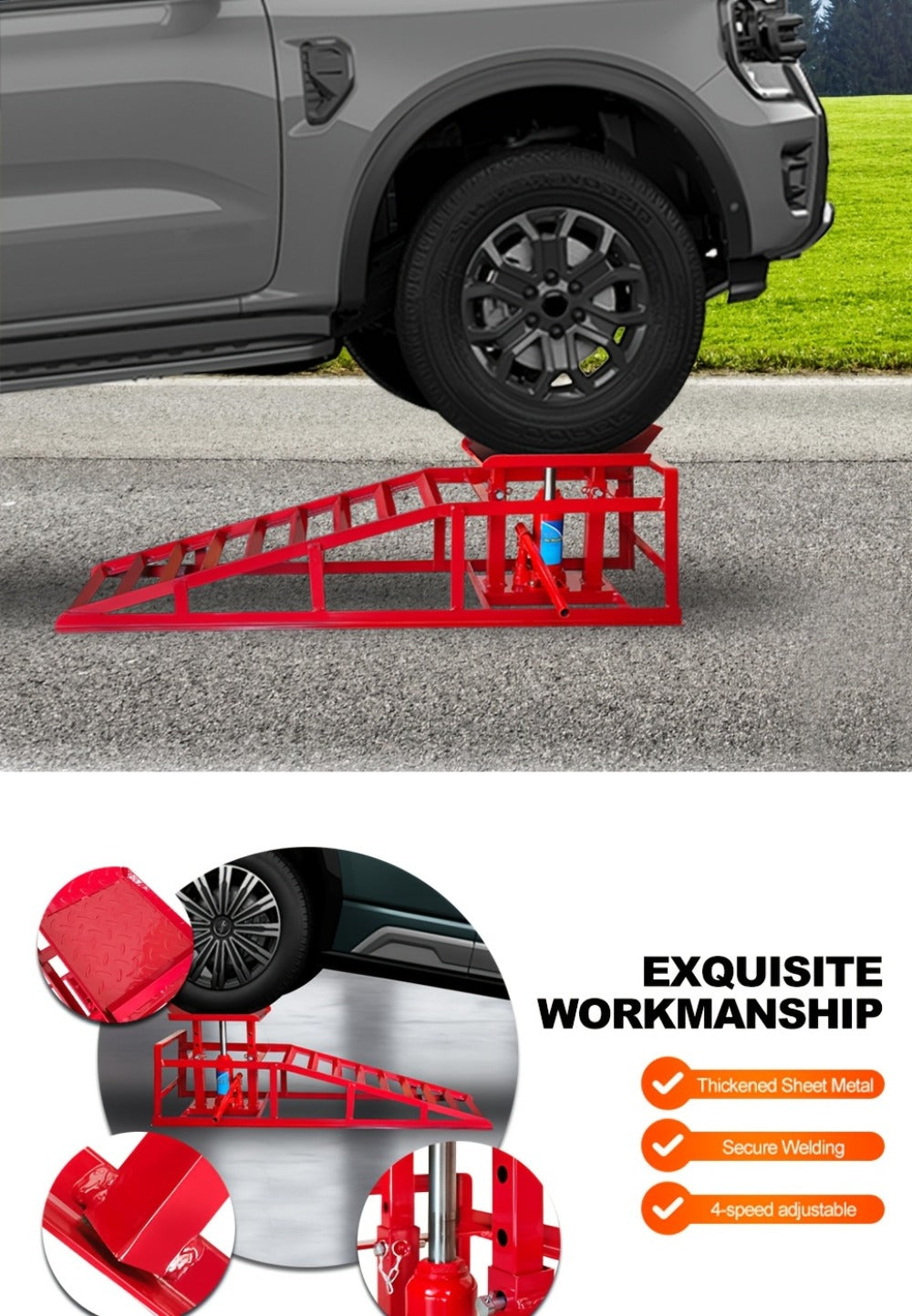 Car Ramps 2-Pack Hydraulic High Lift 11, 050 lb Capacity Low Profile with Support Jack – Oil Change Service Ramps for Car Tru