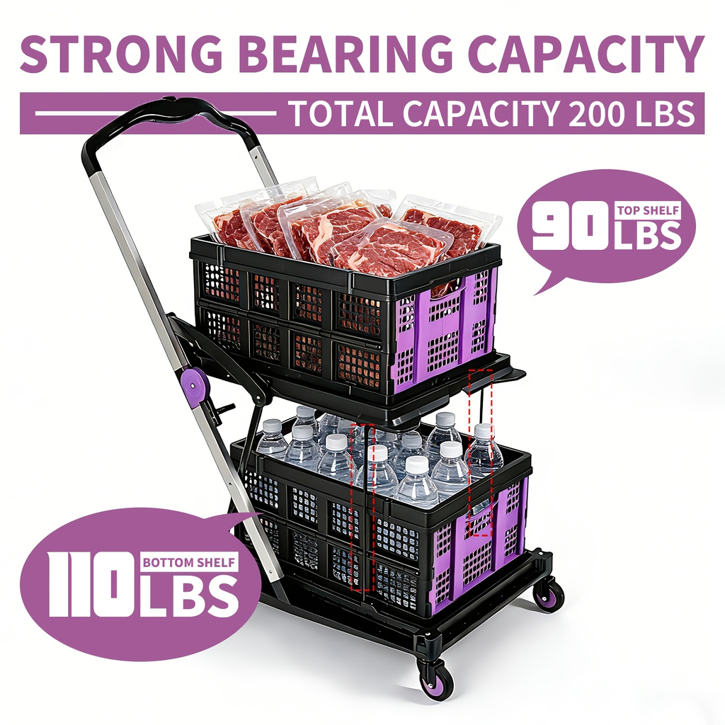 Two Tier Cart with 2 Storage Crates 360° Swivel Wheels, for Garden, Patio and Yard Use, with the Listed Configuration — image