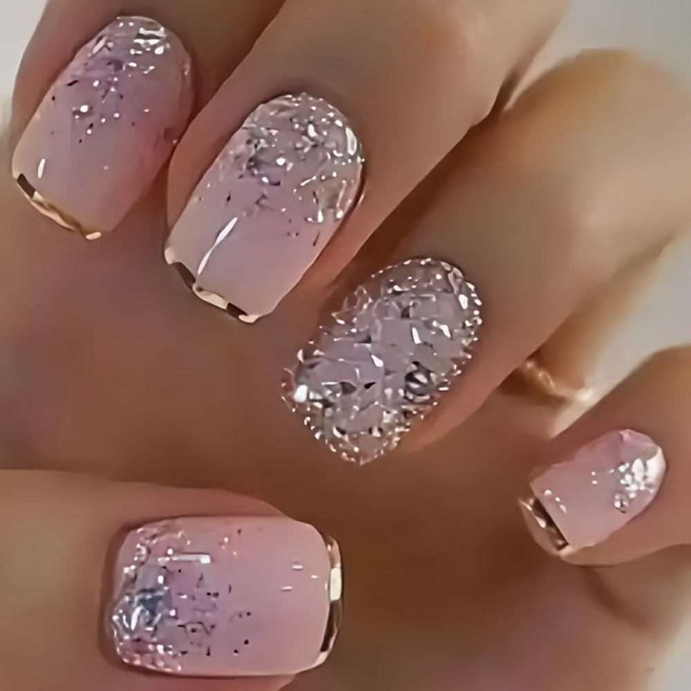 Press On Nails 216-Piece Soft Gel Short Square Set with French, Gradient, Glitter and Heart Designs — image 13