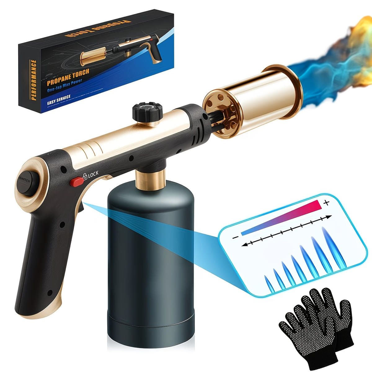 Handheld Propane or MAPP Torch with Trigger Ignition, Flame Control and Black or Golden Finish — image 5