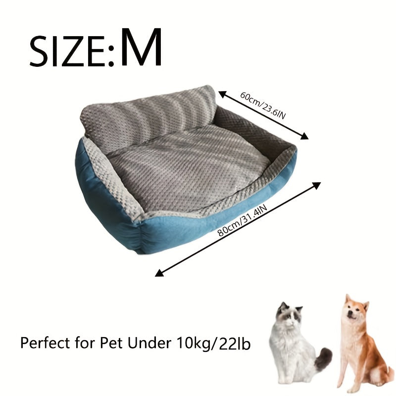 Blue-Gray Dog Bed Couch with Raised Back and Side Bolsters in Four Sizes, Plus One Random Cat Teaser — image 26