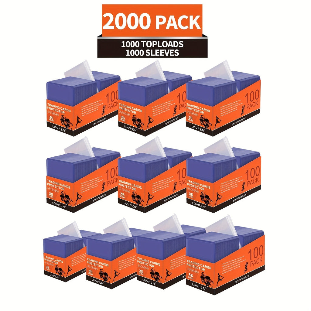 2000ct Top Loader Card Sleeves Set – 1000 Hard Plastic Top Loaders & 1000 Soft Card Sleeves for Baseball Football Sports Card