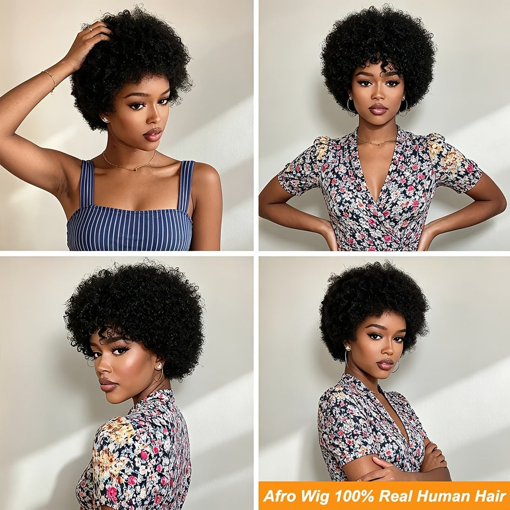 6-Inch Kinky Curly Afro Human Hair Wig with Glueless Cap and Deep Grey, Camel or Ginger Color — image 8