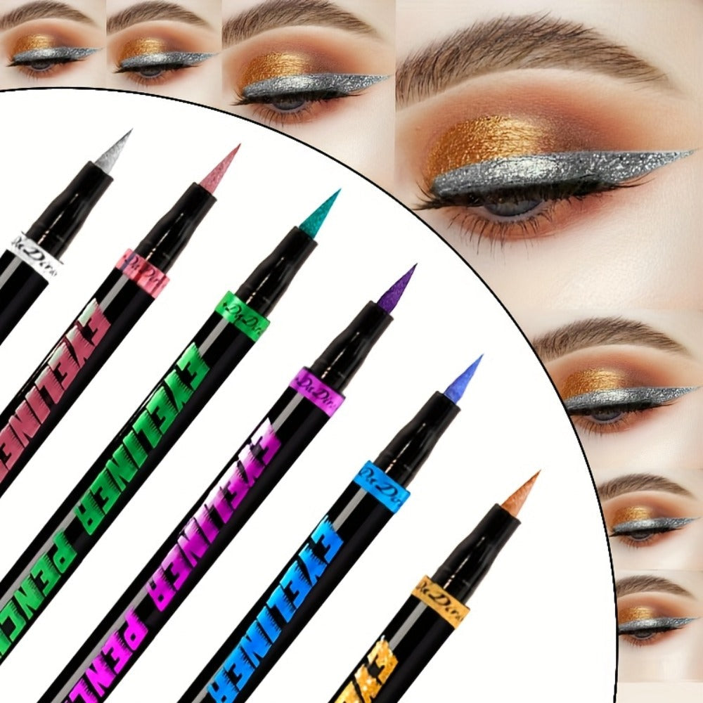 Colored Eyeliner Pencil Set with Six Shades in Blue, Purple, Green, Pink, Black and Gold-Tone Looks — image 8