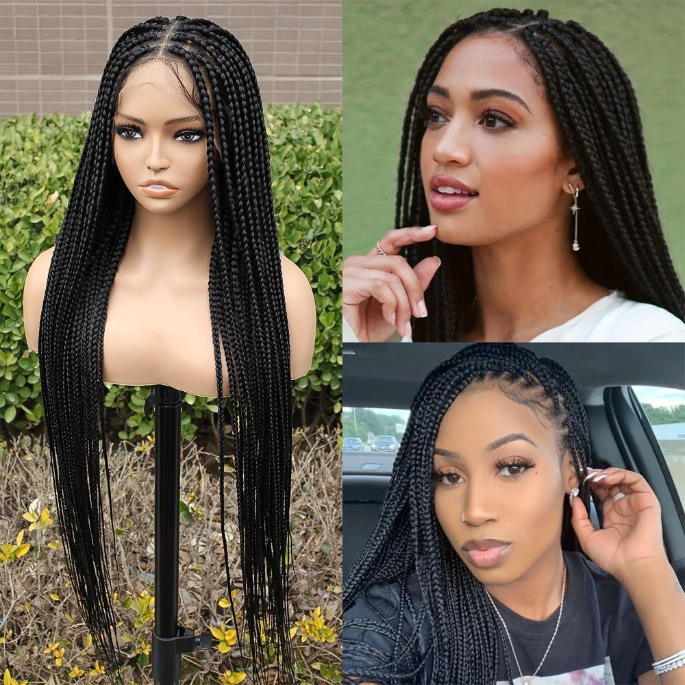 Extra-Long Natural Black Braided Wig with Full Lace Cap and 40-Inch Straight Box Braids for Styling — image 5