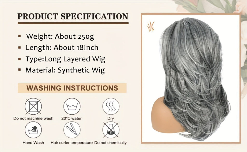 Synthetic Wig 18-Inch Layered Silvery Waves with Highlights in Two Colors and Rose Net Cap — image 14