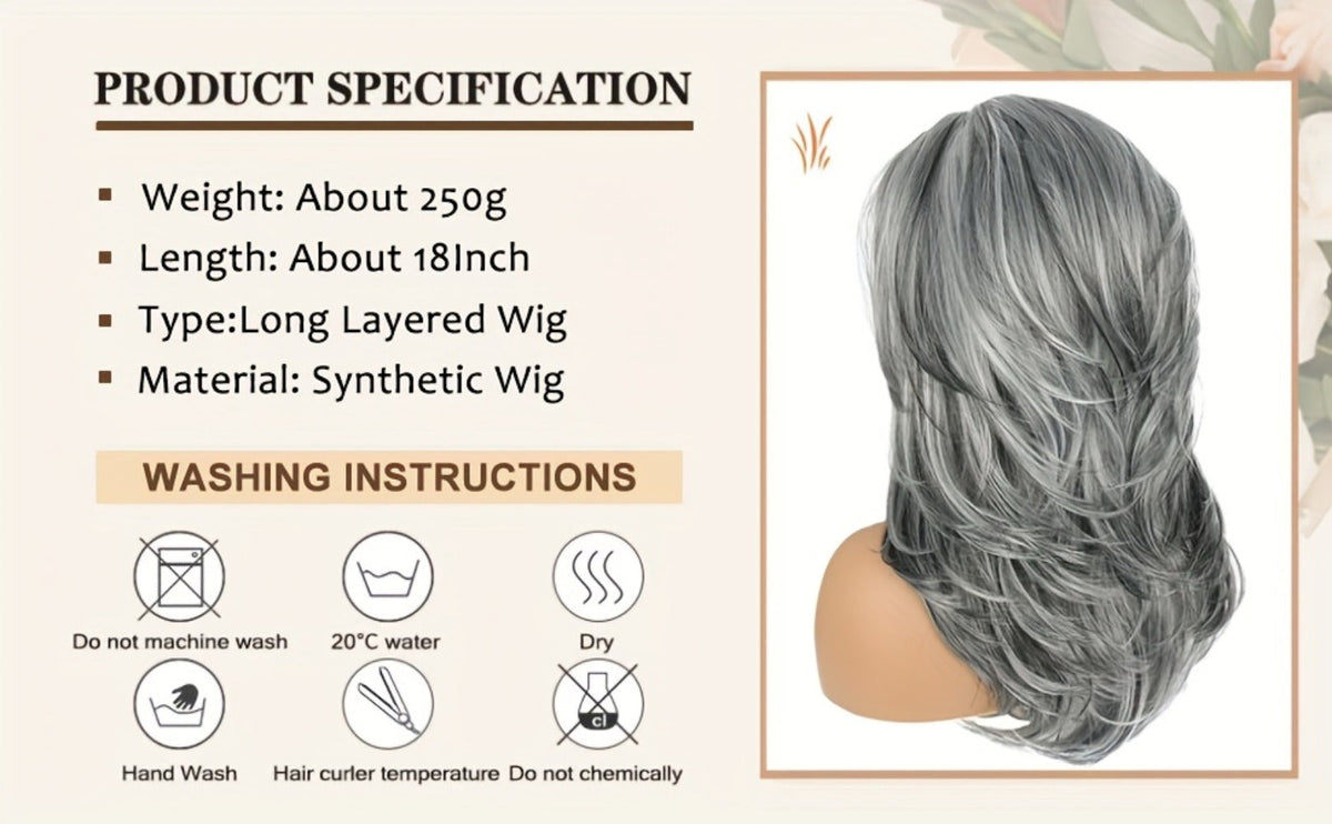 Synthetic Wig 18-Inch Layered Silvery Waves with Highlights in Two Colors and Rose Net Cap — image 14